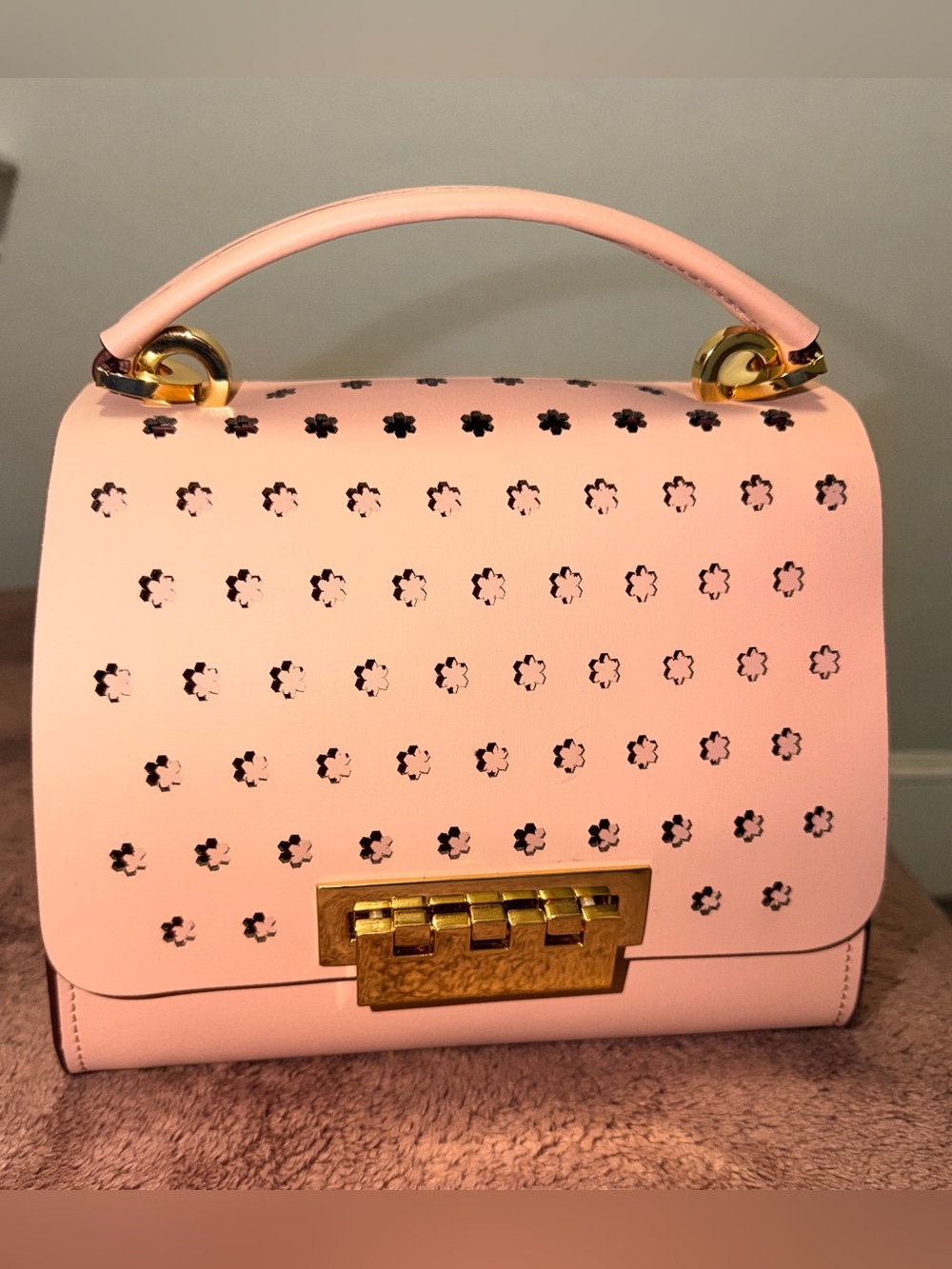 Zac Posen Pink Floral Cutout Leather Top-Handle Bag